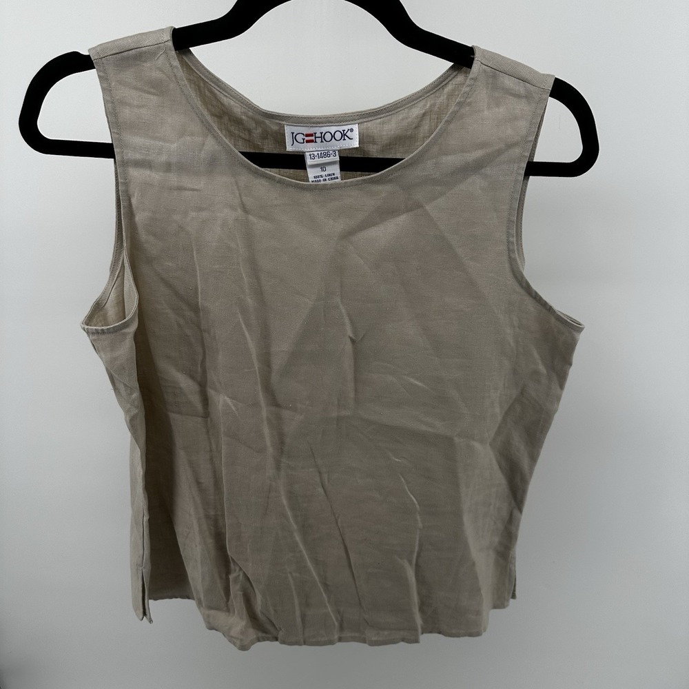 JG Hook Linen Sleeveless Shirt Pants Set Womens 10 Medium Beige Tan Nude Lounge